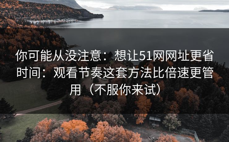 你可能从没注意：想让51网网址更省时间：观看节奏这套方法比倍速更管用（不服你来试）
