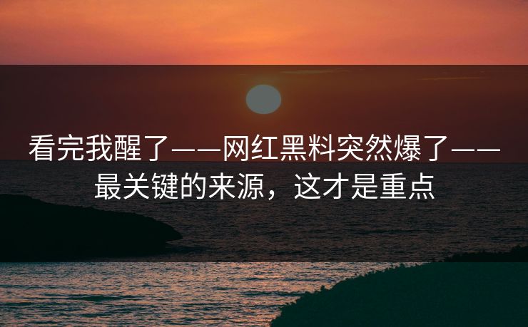 看完我醒了——网红黑料突然爆了——最关键的来源，这才是重点